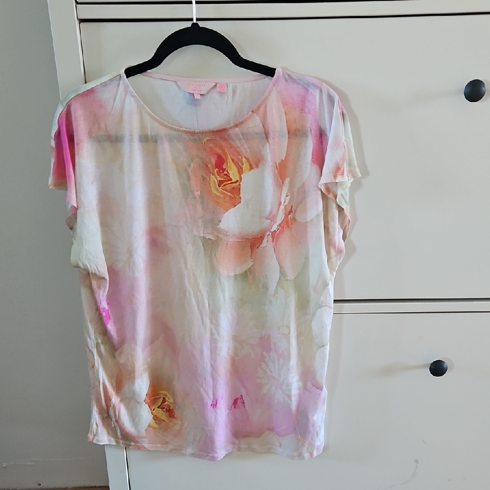 Ted Baker Pastel Floral Short Sleeve Tee in Pink and Peach